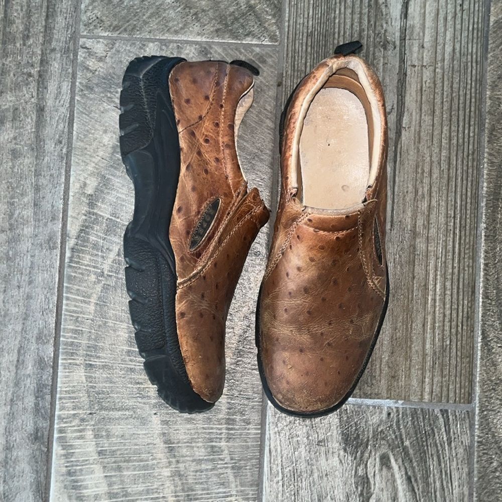 Roper distressed brown ostrich leather boots